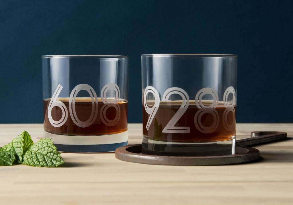 Custom Zip Code Whiskey Glasses | Monster Dance Designs | Unique Gifts, Barware, Glassware | Austin, TX