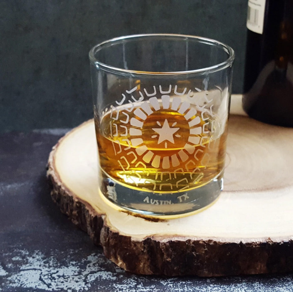 Custom Etched Texas Whiskey Glass | Monster Dance Designs | Unique Gifts, Barware, Glassware | Austin, TX