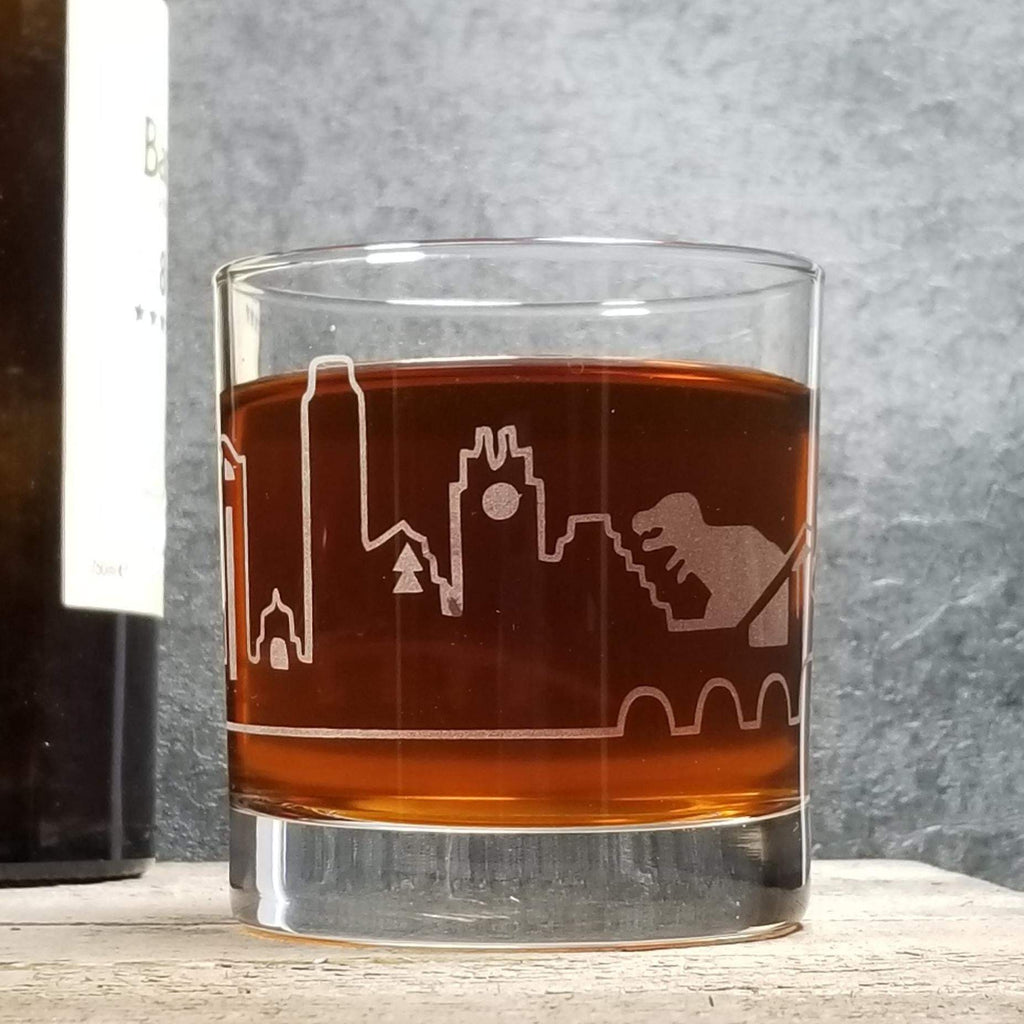 Austin Skyline T-Rex Attack! Glassware Glassware- Monster Dance Designs