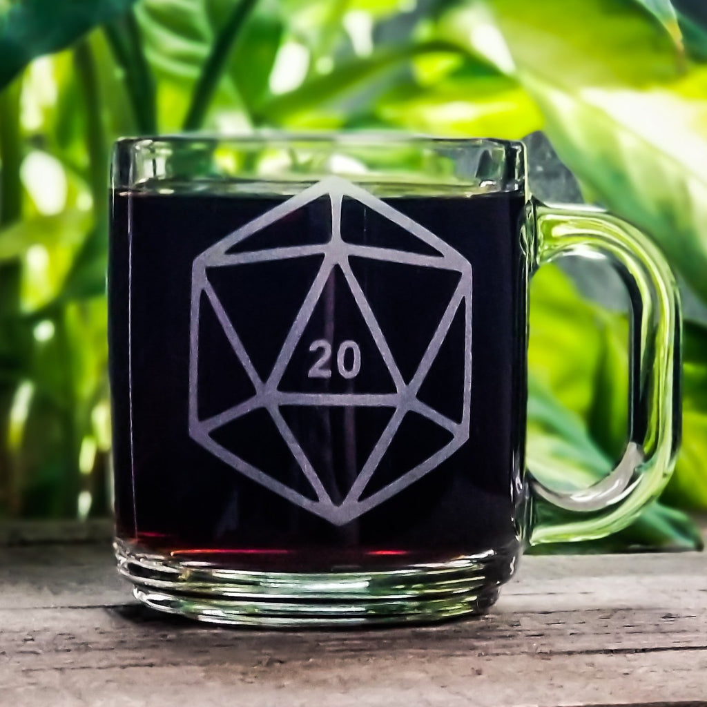 D20 Dnd Dice Etched Glass Coffee Mug Mugs- Monster Dance Designs