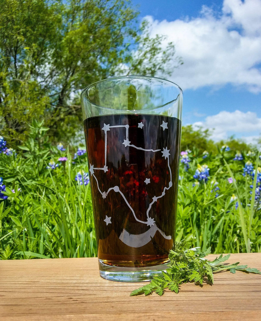 Texas State Map Constellation | Etched Pint Glass - Monster Dance Designs
