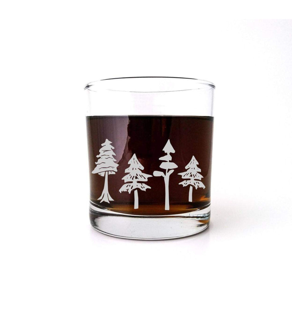 Woodland Forest Etched Whiskey Glass Glassware- Monster Dance Designs