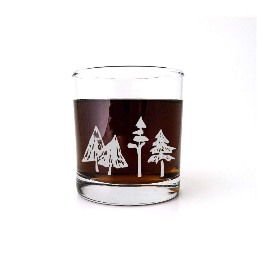 Woodland Forest Etched Whiskey Glass Glassware- Monster Dance Designs