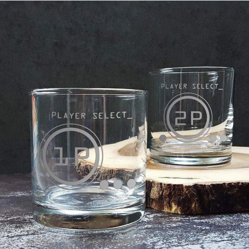 Retro Style Player Etched Glasses, Set of 2 - Monster Dance Designs