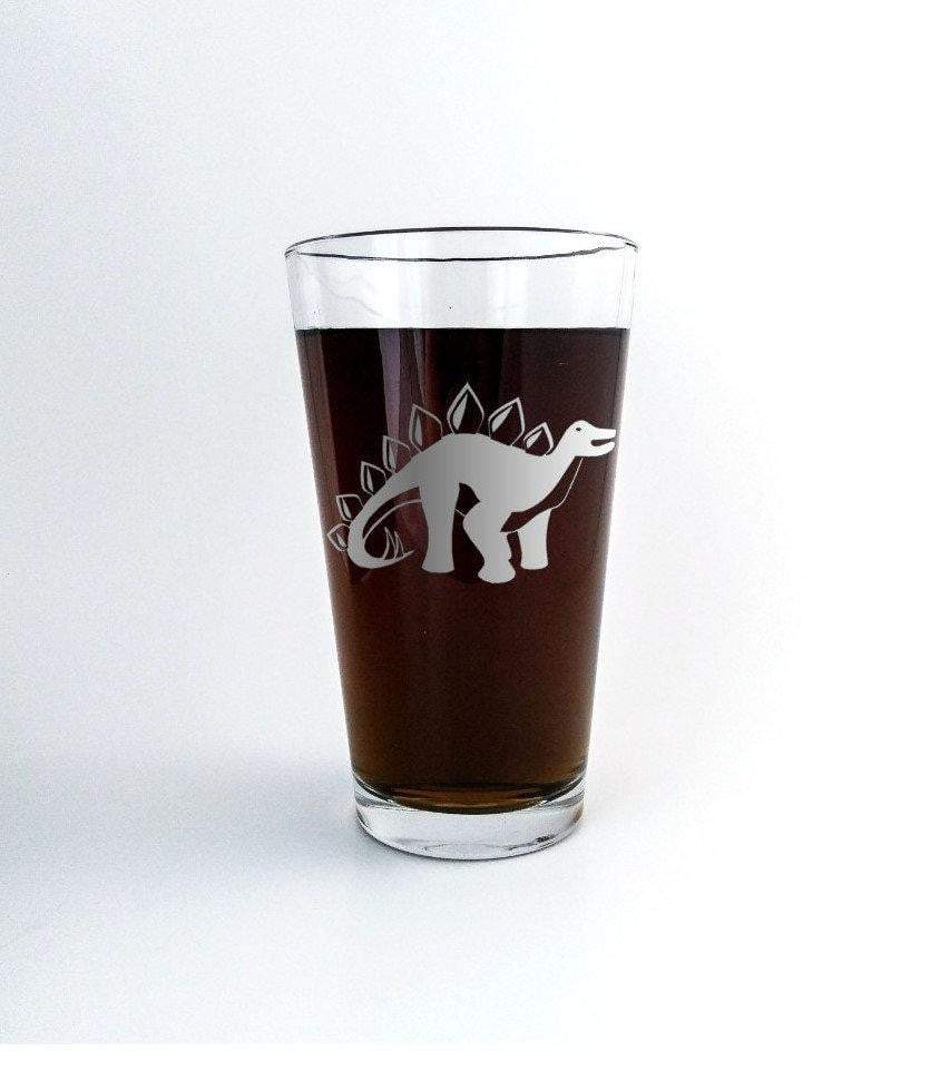 Stegosaurus Dinosaur | Etched Beer Glass - Monster Dance Designs