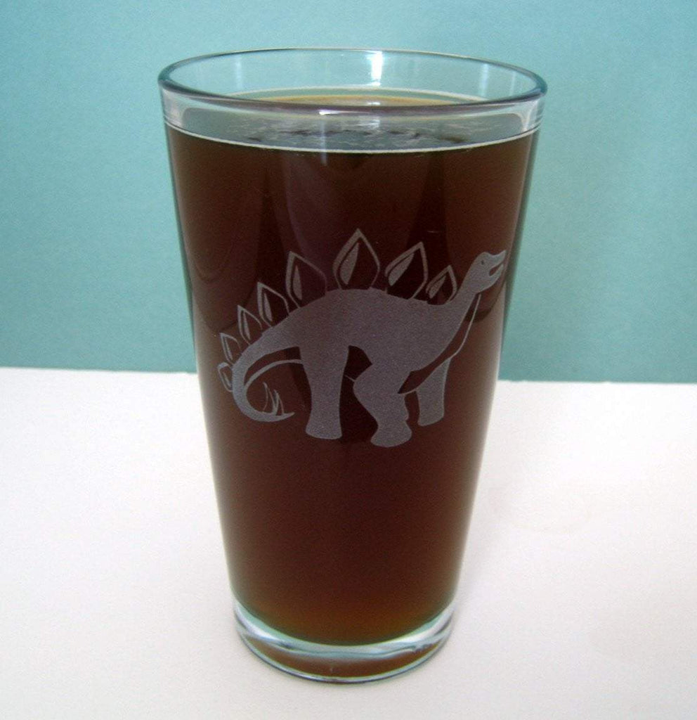 Stegosaurus Dinosaur | Etched Beer Glass - Monster Dance Designs